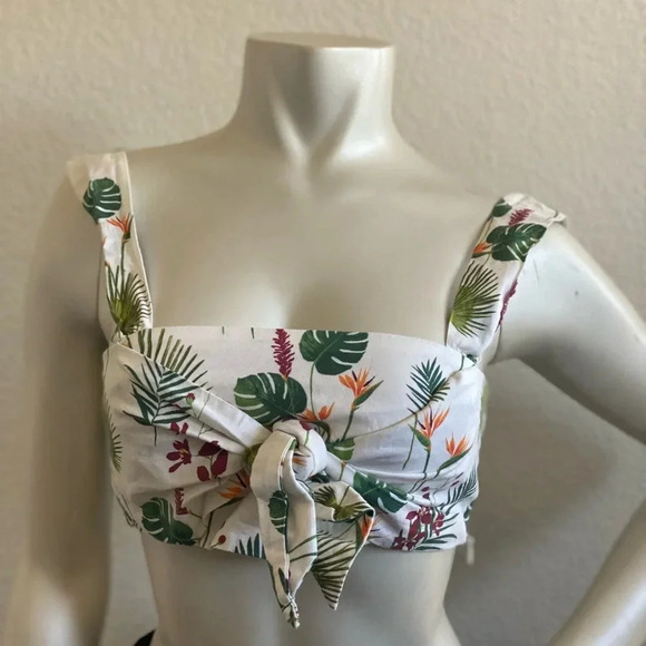 Zara Womens White Green Tropical Crop Tank Top Medium - Picture 13 of 13